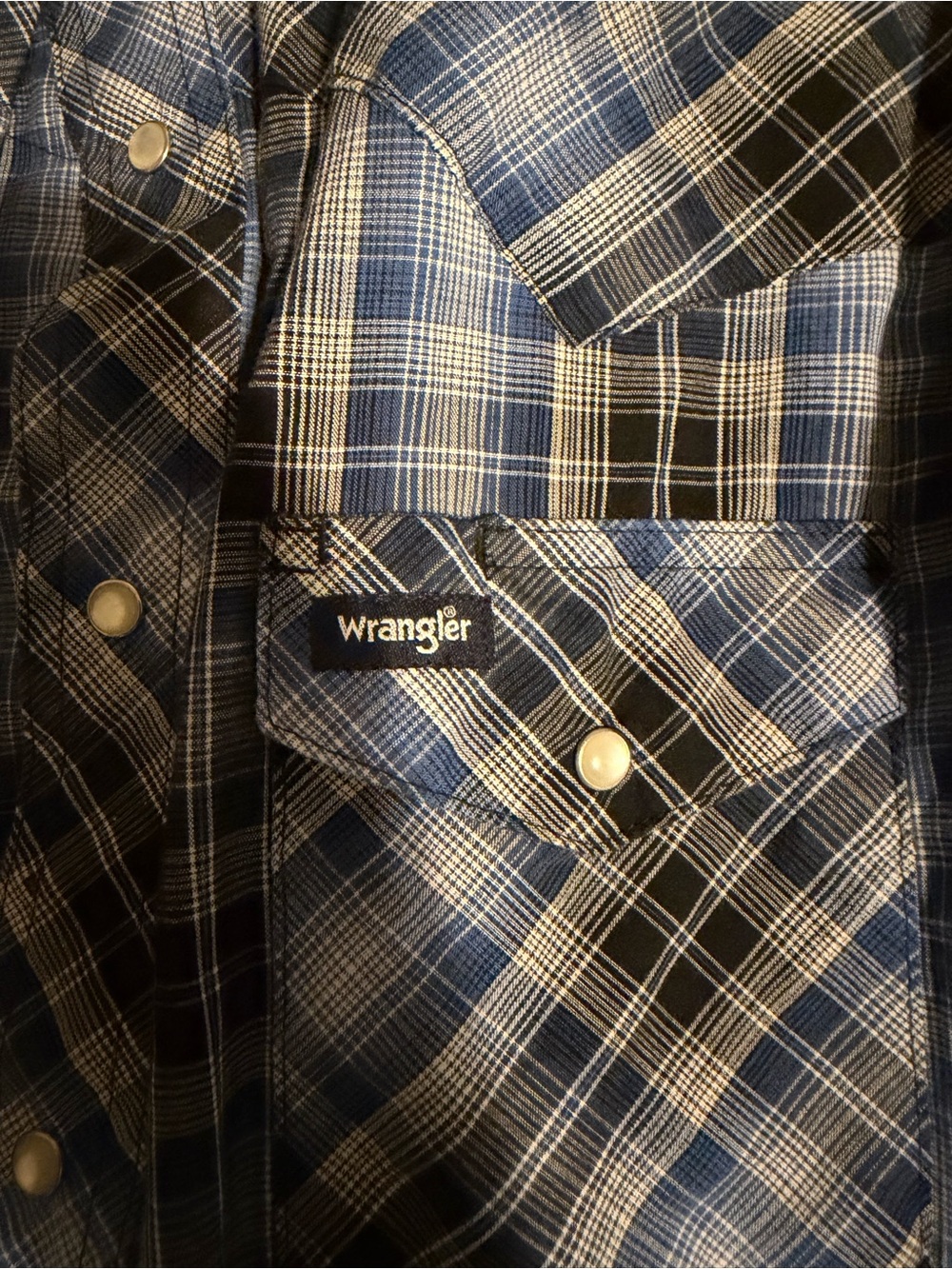 Wrangler Blue and Black Plaid Short-Sleeve Button-Down Shirt - Picture 2 of 3